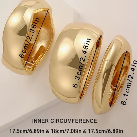 NEW 14k Gold Plated Big Stackable Bangles Set